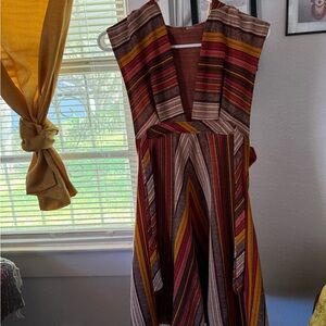 Brown and Orange Sleeveless V-Neck Maxi Sundress